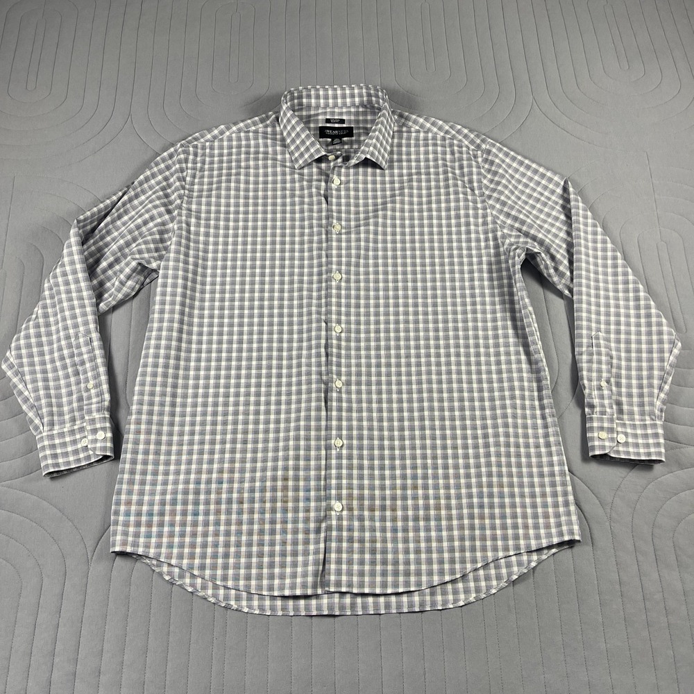 Awearness Kenneth Cole Shirt Mens 18.5 36/37 Tall Slim Fit Gray Purple Plaid
